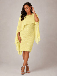 Floral Sheath Mother of the Bride Dress with Cape Overlay