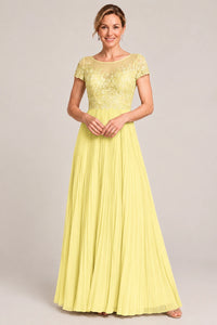 Embroidered Lace Pleated Mother of the Bride Dress