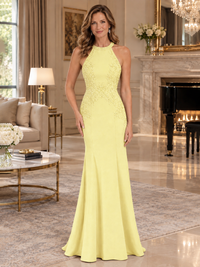 Halter Neckline Lace Appliques Mother of The Bride Dresses