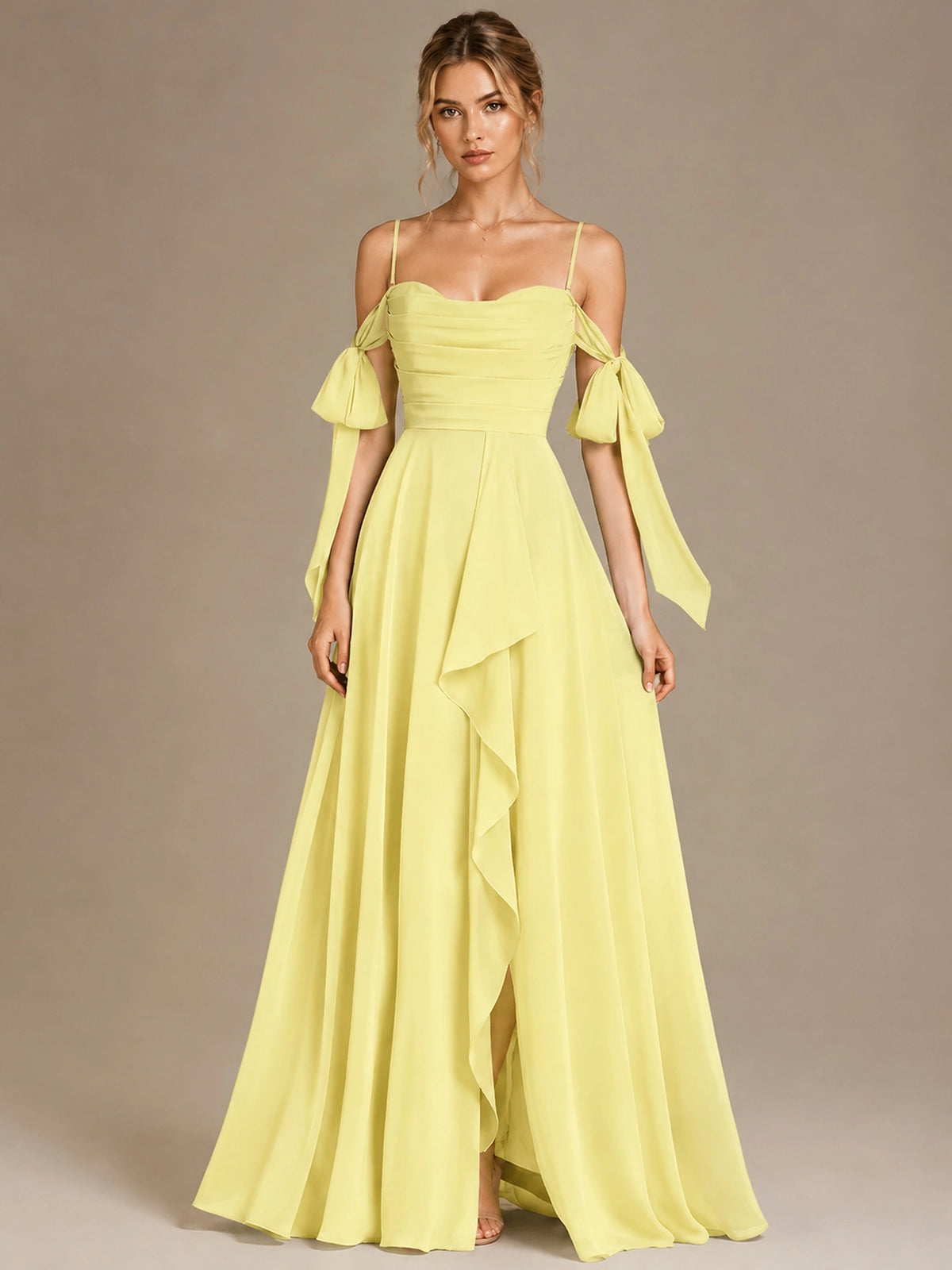 A-Line Ruffles Chiffon Bridesmaid Dress with Slit