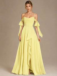 A-Line Ruffles Chiffon Bridesmaid Dress with Slit
