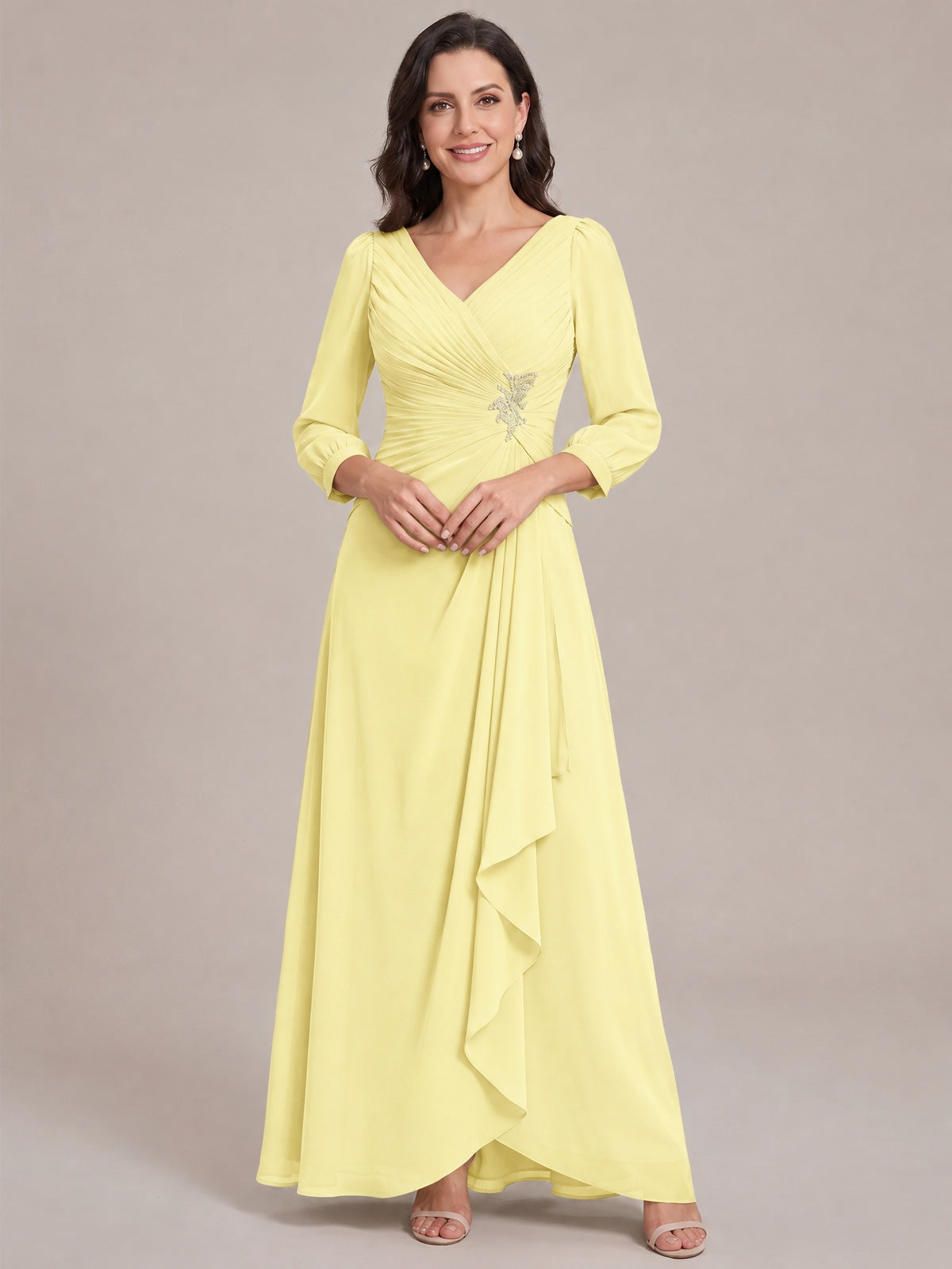Daffodil-Long Sleeve Chiffon Beaded Mother of The Bride Dresses for Women