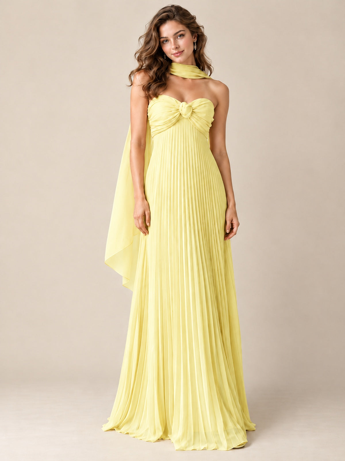 Sweetheart Neckline Pleated Prom Dress Strapless A-line Formal Dress with Flowy Scarf