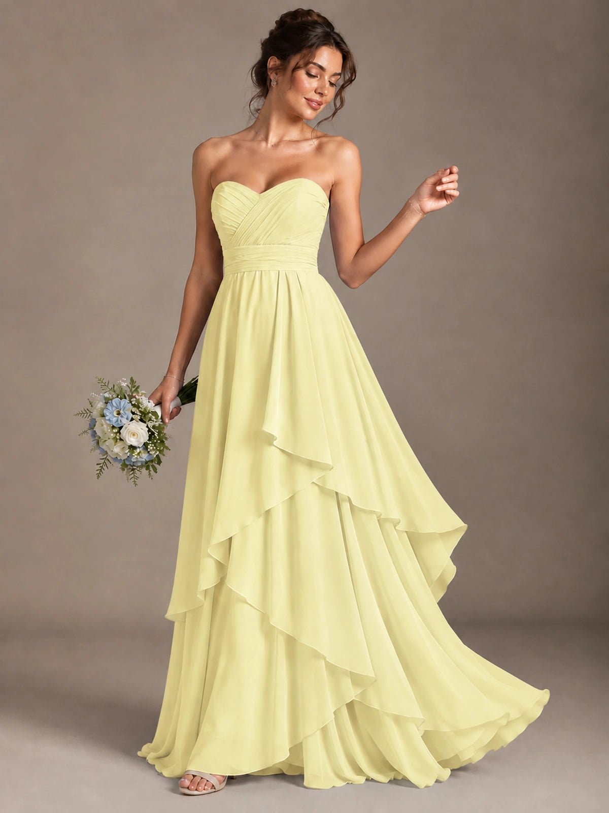 Strapless Ruffle A-Line Maxi Dress
