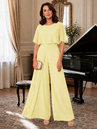 Chiffon Mother of the Bride Jumpsuit with Layered Cape Sleeves