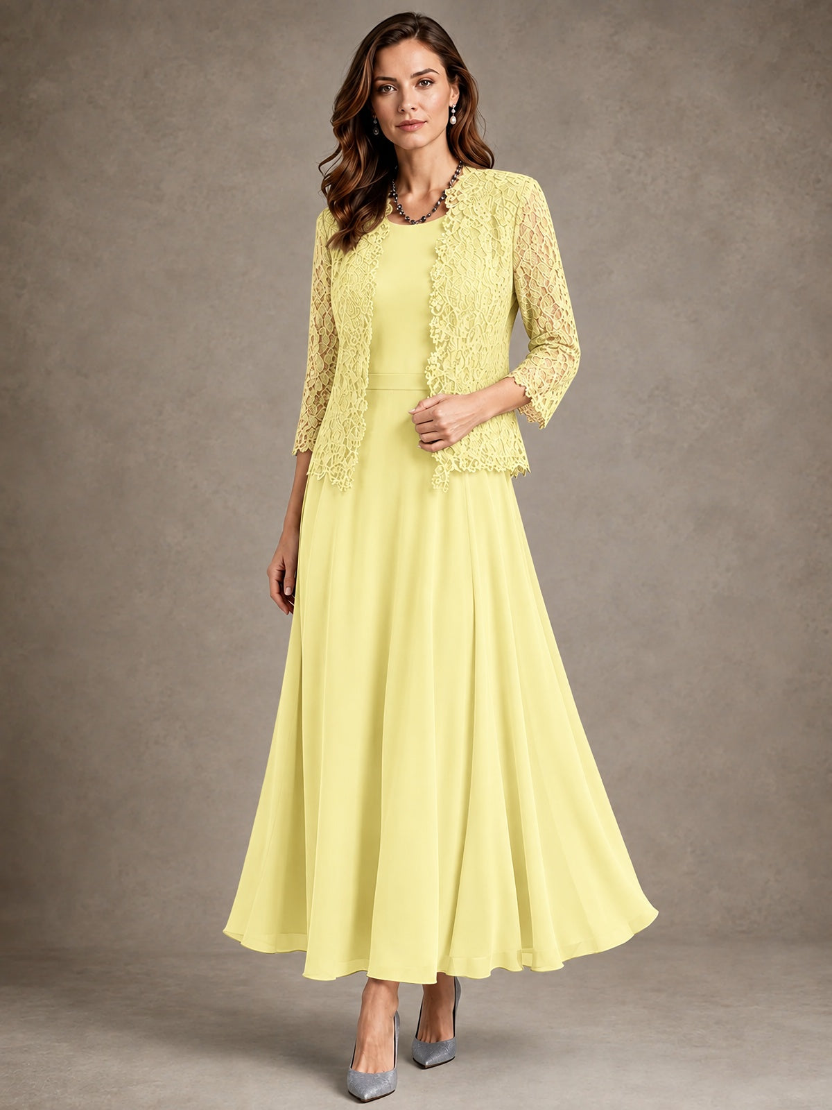 2-Piece Chiffon Mother of the Bride Dress with Lace Jacket