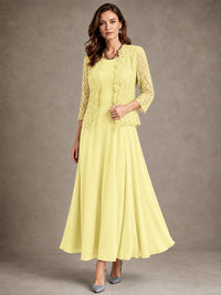 2-Piece Chiffon Mother of the Bride Dress with Lace Jacket