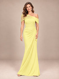 Daffodil-Lace One Shoulder Chiffon Ruched Mother of The Bride Dresses