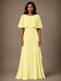 Taupe Chiffon A-Line Mother of the Bride Dress with Cape Sleeves