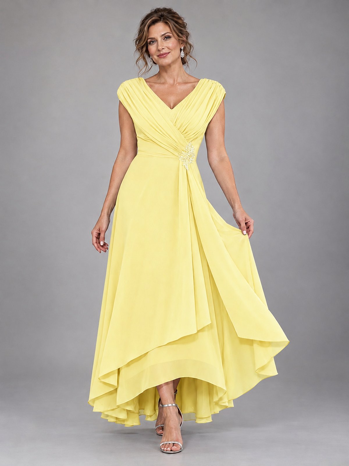 Cap Sleeve Chiffon A-Line Mother of the Bride Dress