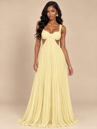 Butter Yellow Pleated Cutout Maxi Dress