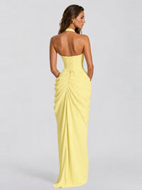 Ruched Halter Neck High-Slit Prom & Evening Dress