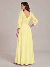 V-Neck Pleated Chiffon Mother of the Bride Dress with Flutter Sleeves