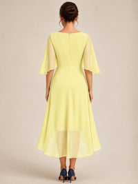 Cowl Neck Ruched Chiffon Mother of the Bride Dresses with Flutter Sleeves