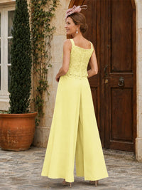 Elegant 3-Piece Chiffon Mother of the Bride Pantsuit with Floral Applique Jacket