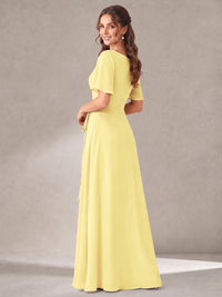 Scoop Neck A-line Chiffon Bridesmaid Dress with Flutter Sleeve & Belt