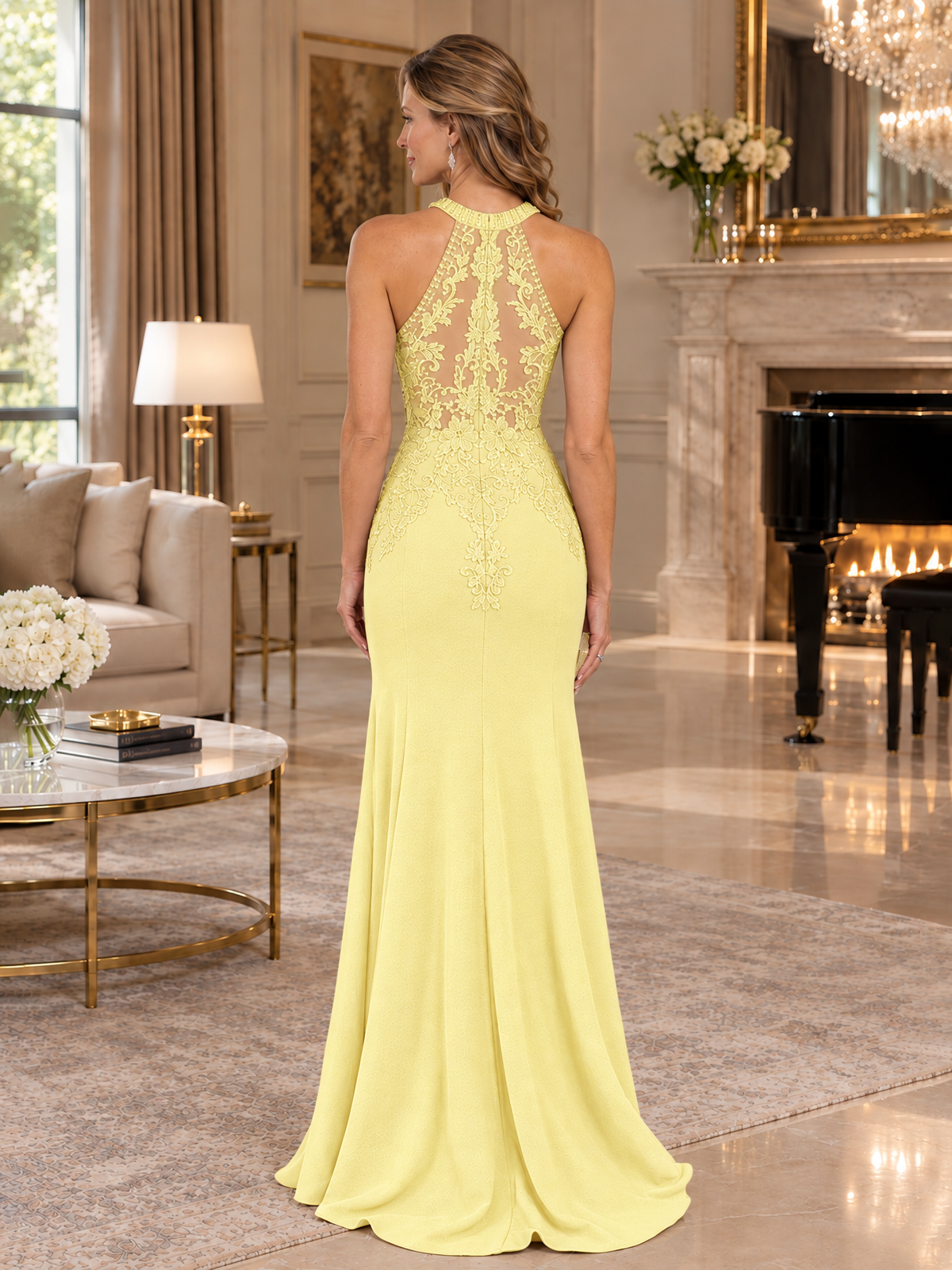 Halter Neckline Lace Appliques Mother of The Bride Dresses