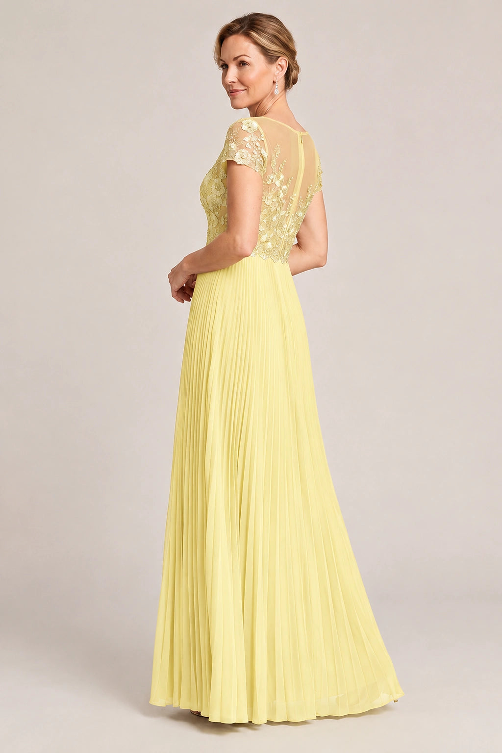 Embroidered Lace Pleated Mother of the Bride Dress