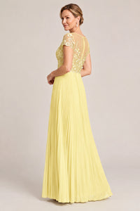 Embroidered Lace Pleated Mother of the Bride Dress