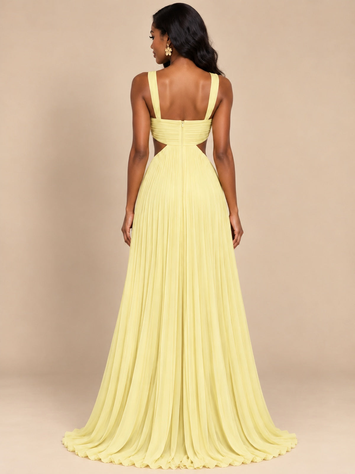 Butter Yellow Pleated Cutout Maxi Dress