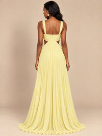 Butter Yellow Pleated Cutout Maxi Dress