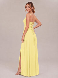 V-Neck Pleated Chiffon Long Bridesmaid Dress with Slit