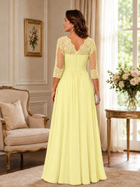 Chiffon Lace Applique Mother of the Bride Dress with 3/4 Sleeves