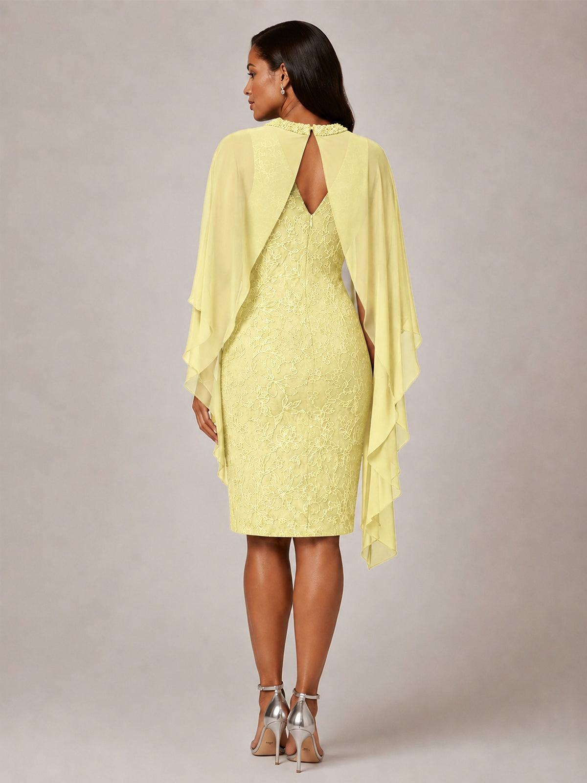 Floral Sheath Mother of the Bride Dress with Cape Overlay