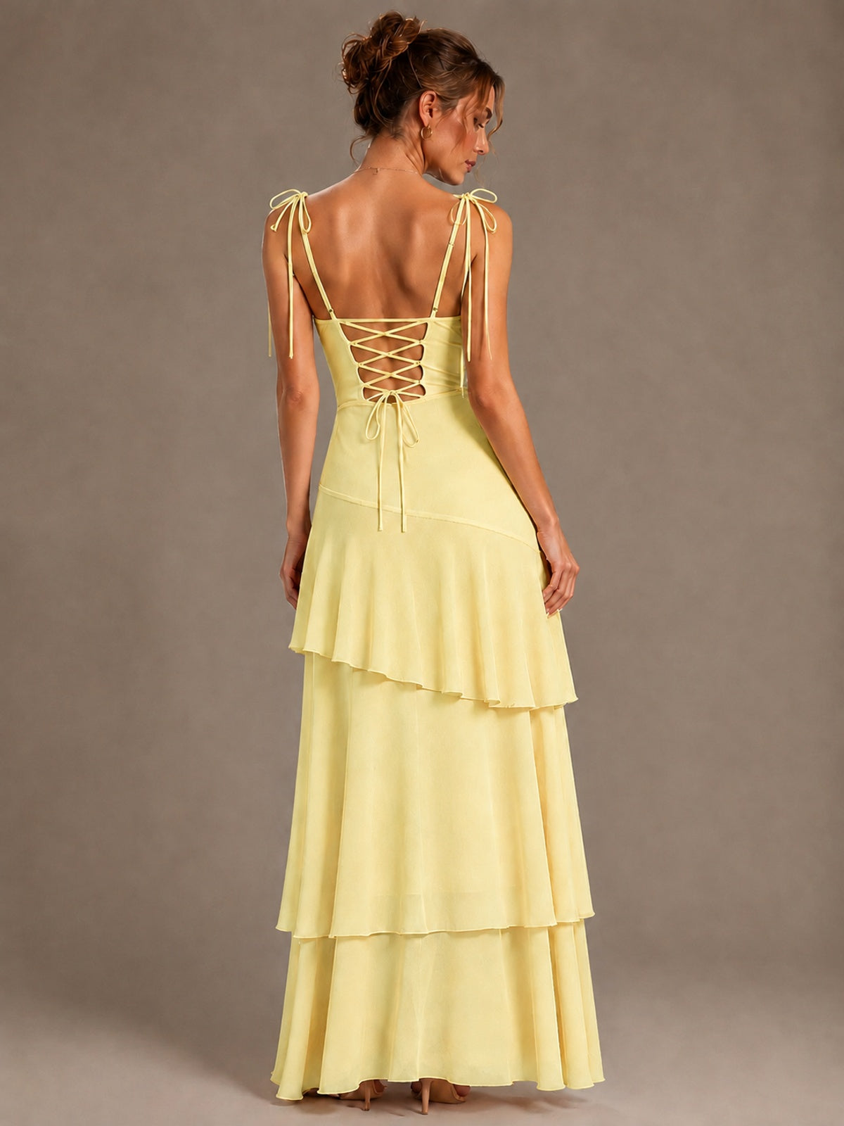 Spaghetti Strap Tiered Ruffles Chiffon Prom Dress