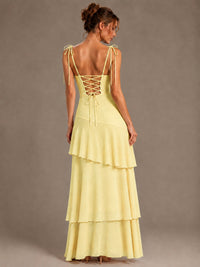 Spaghetti Strap Tiered Ruffles Chiffon Prom Dress