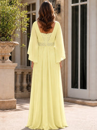 Elegant V-Neck Sequined Chiffon Mother of the Bride Dress with Flutter Sleeves