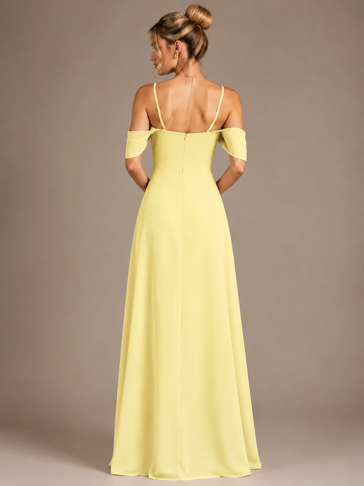 Spaghetti Strap Chiffon Bridesmaid Dress with Ruffles Slit