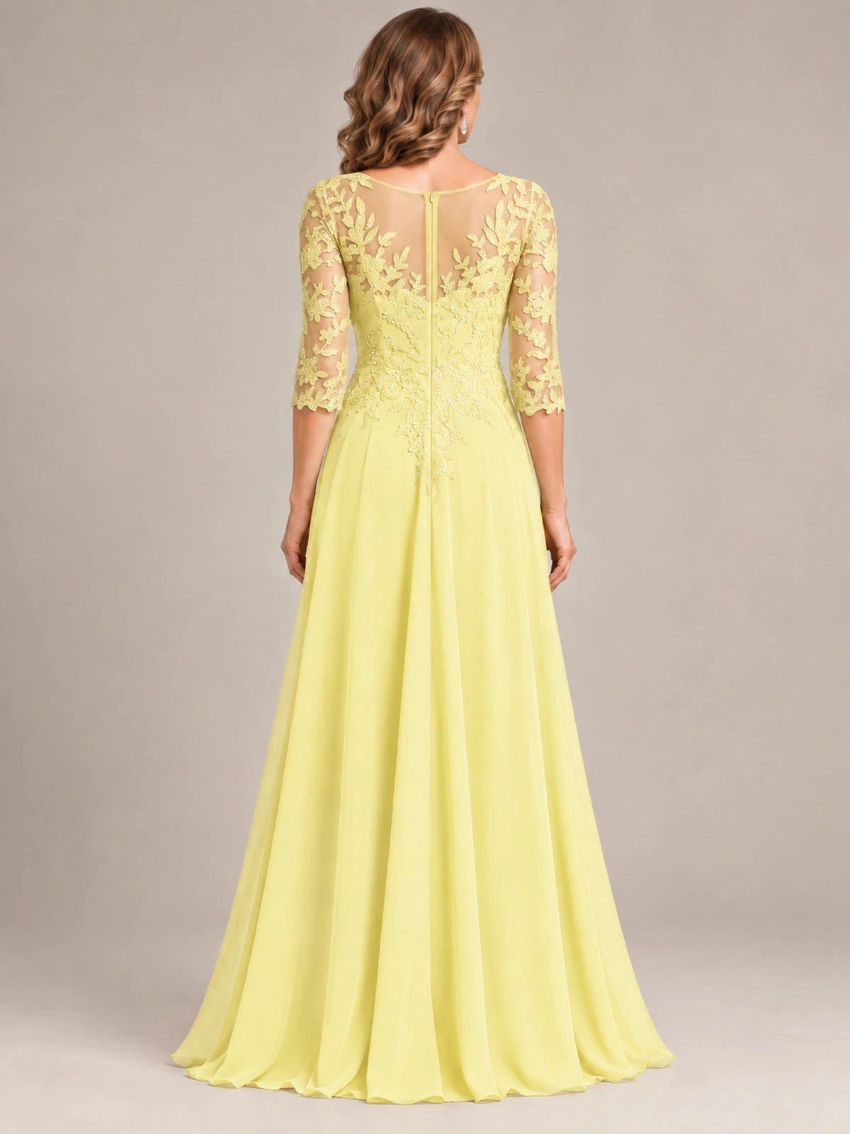 Sequin Lace A-Line Mother of the Bride Dress with 3/4 Sleeves