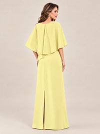 Cape Sleeve Mother of the Bride Dress with Asymmetrical Overlay