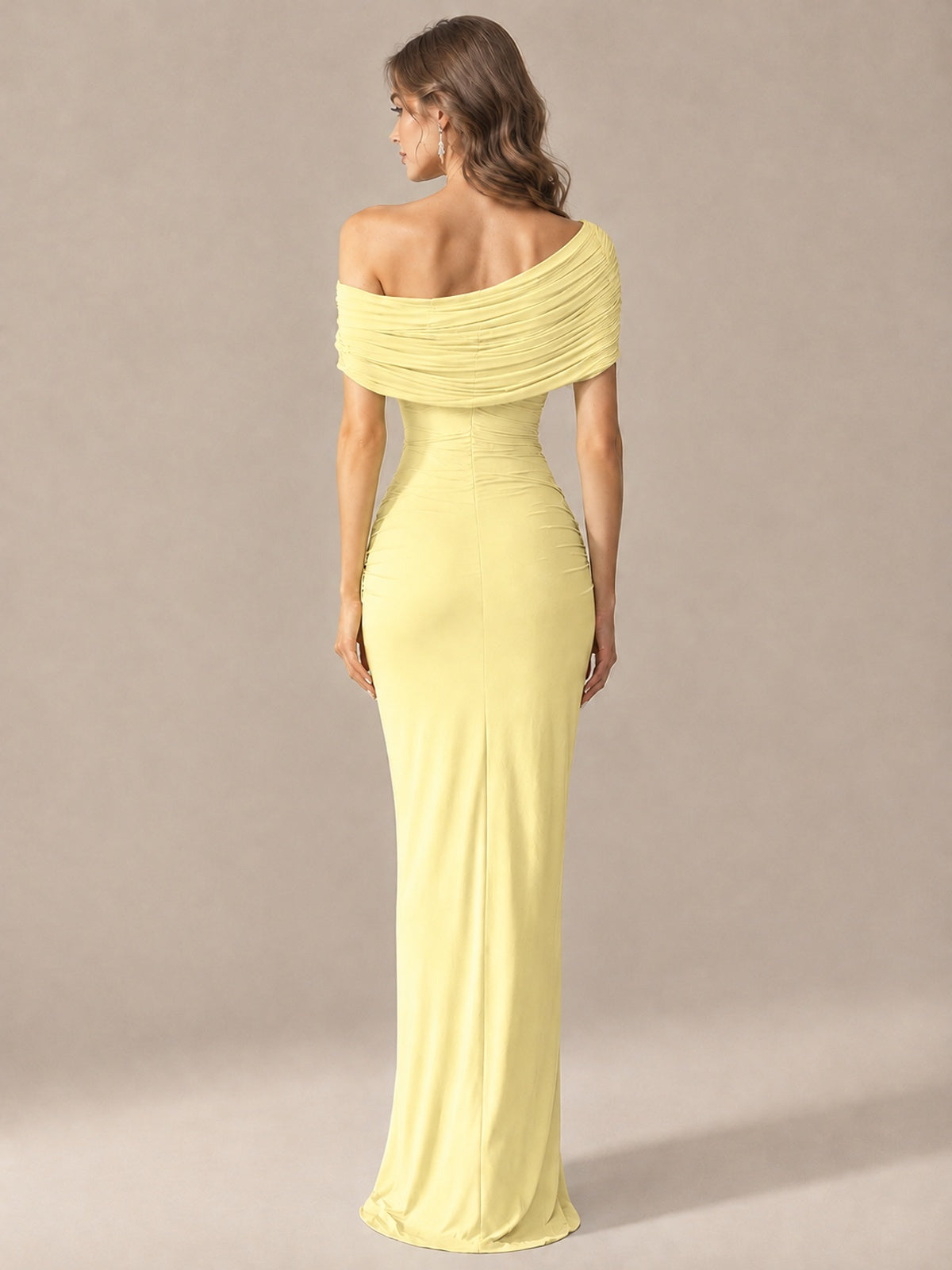 Elegant Draped Off Shoulder Ruched Mermaid Chiffon Formal Evening Gown