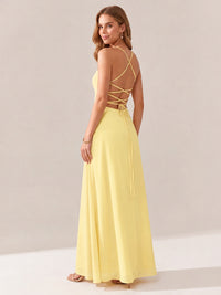 JOVELLEE Yellow Sweetheart Ruched Bust Chiffon Maxi Dress