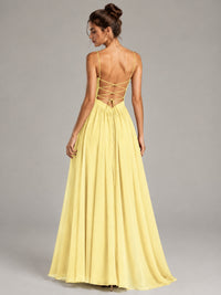 Spaghetti Strap Ruched Chiffon Maxi Dress with Backless