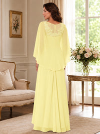 Elegant Chiffon Mother of the Bride Dress with Lace Applique and Cape Sleeves
