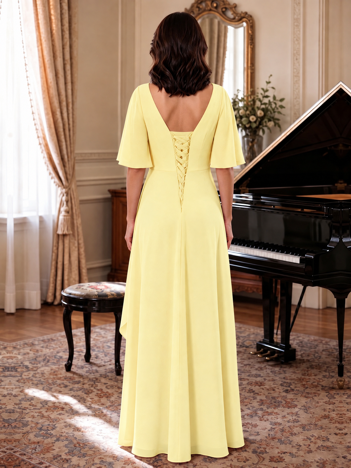 V-Neck Chiffon Lace Mother of the Bride Dresses