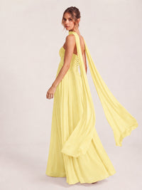 Strapless Ruched Chiffon Long Prom Dress with Scarf