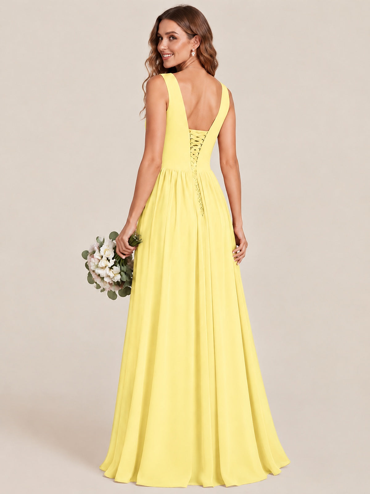 A-line Sleeveless Rucehd Chiffon Bridesmaid Dress with High Slit