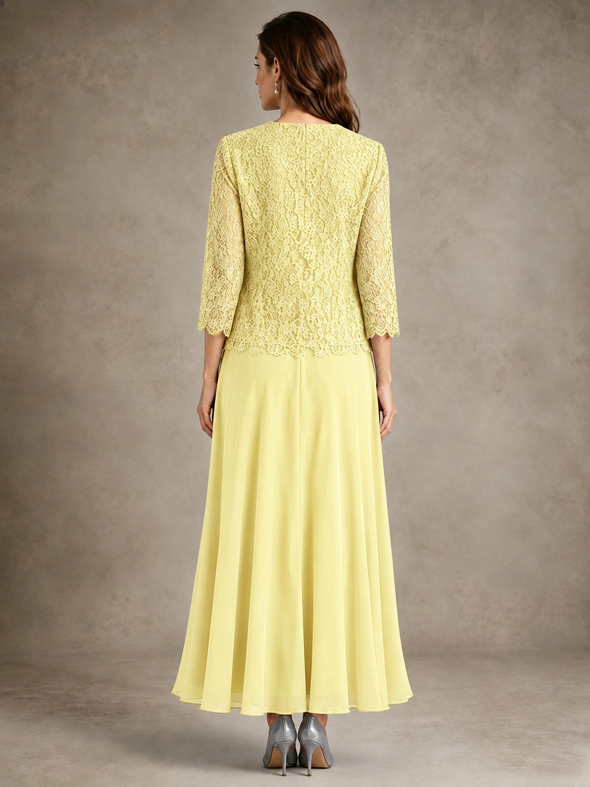 2-Piece Chiffon Mother of the Bride Dress with Lace Jacket