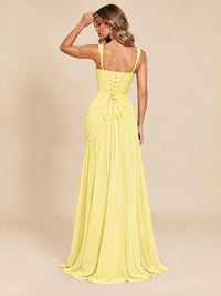Wrap Pleated Prom Dress Scoop Neck with Slit Women Wedding Formal Dress