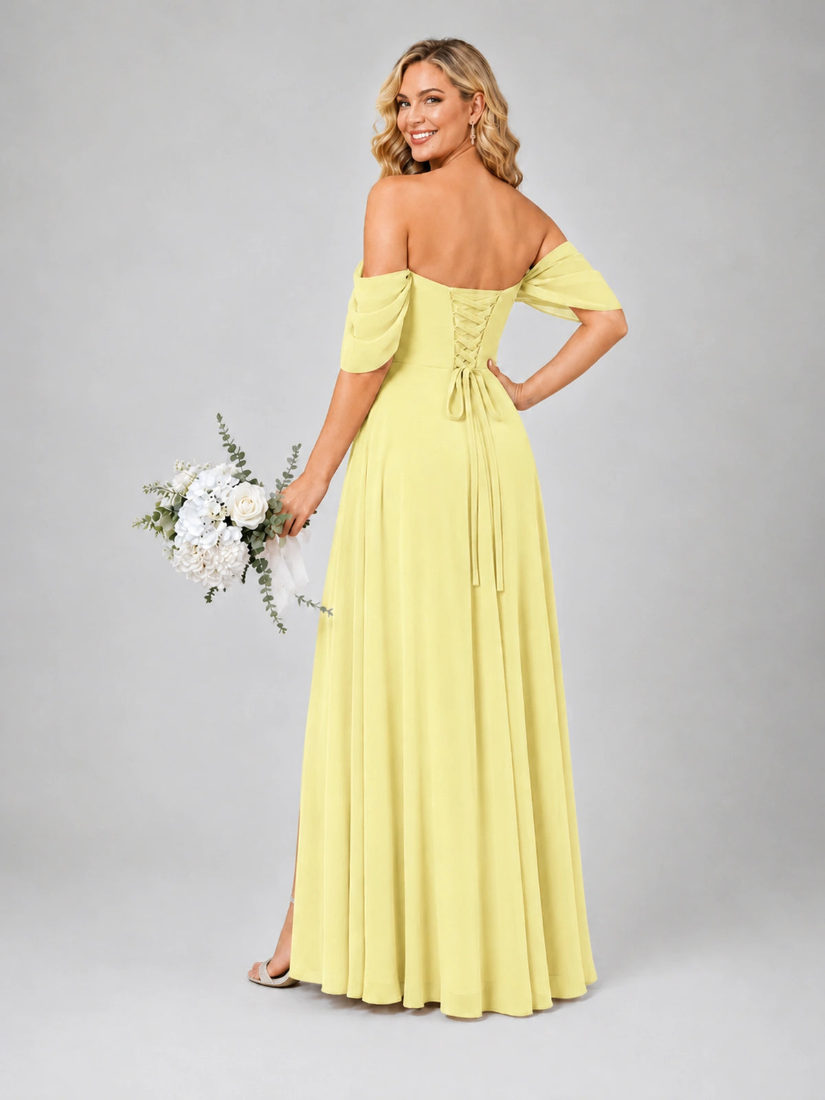 Off Shoulder Chiffon Bridesmaid Dress with Slit