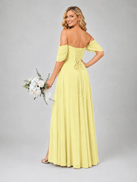 Off Shoulder Chiffon Bridesmaid Dress with Slit