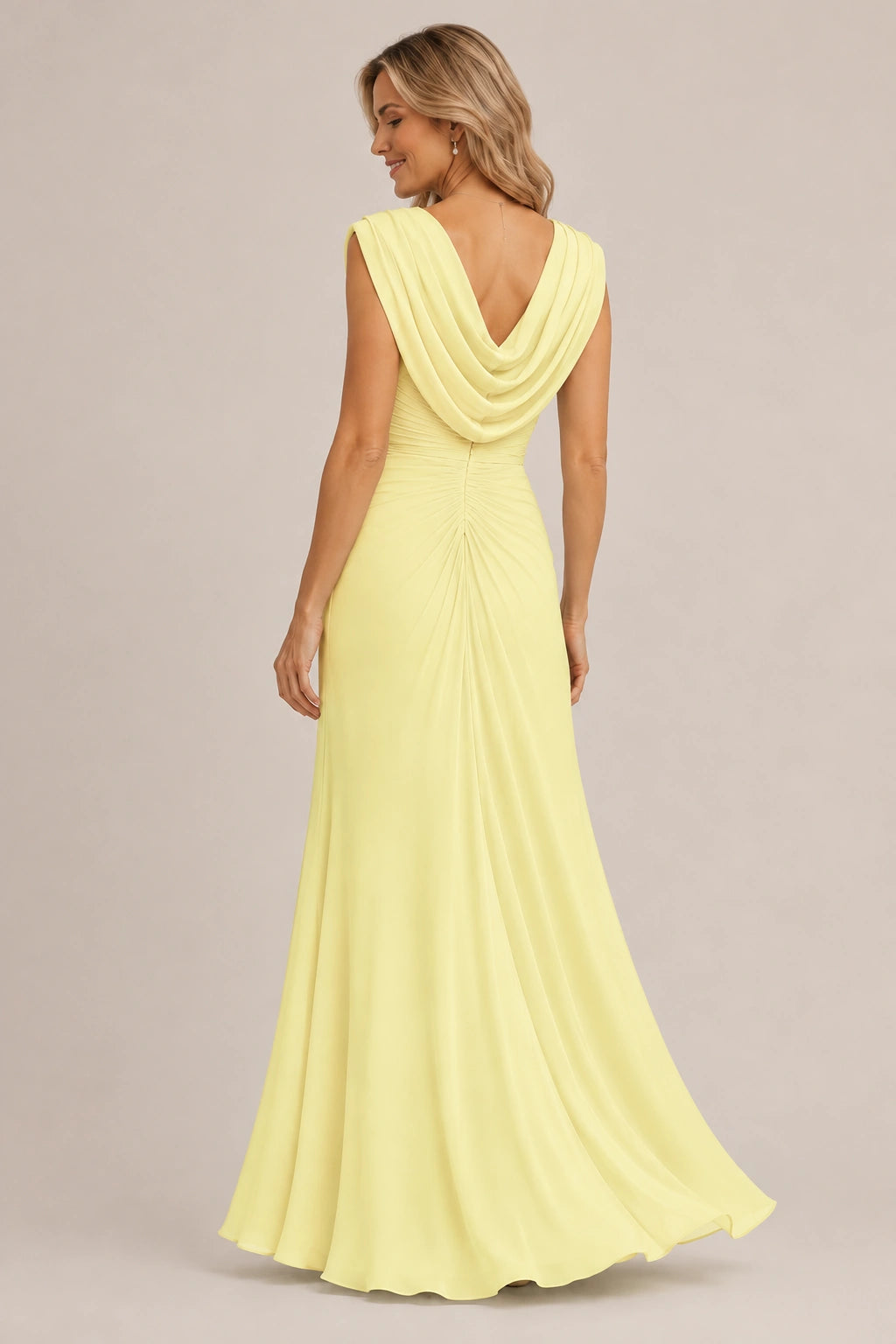 Cowl Neck Ruched Chiffon Mother of the Bride Dress