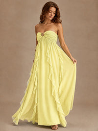 Srapless Sweetheart Chiffon Prom Dress Ruffle Formal Evening Gown