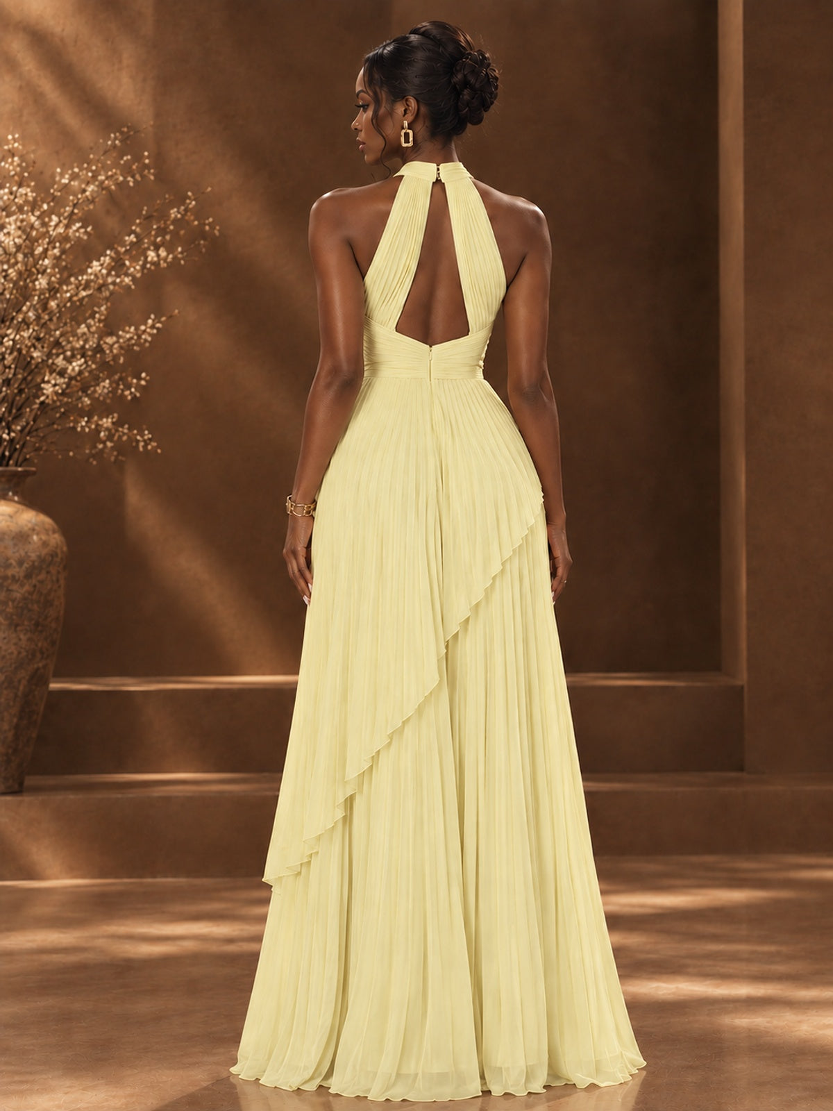 Wrap Pleated Prom Dress Halter A-line Chiffon Formal Wedding Dress