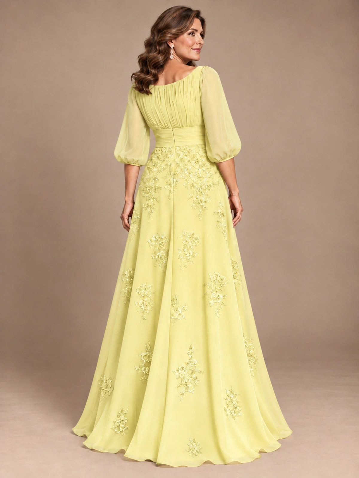 A-Line Mother of the Bride Dress with Sheer Puff Sleeves