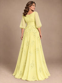 A-Line Mother of the Bride Dress with Sheer Puff Sleeves